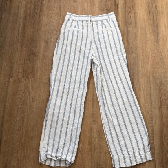 Reformation Alex 100% Linen Wide Leg Pant White Pinstripe Beachy Vacation 4P - Picture 2 of 7
